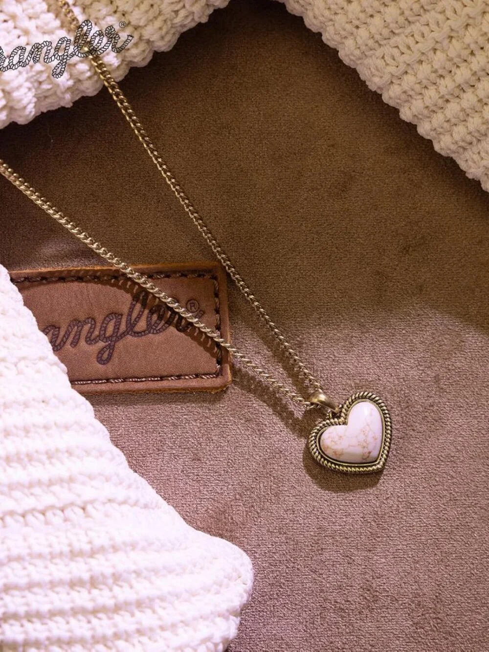 Women's Gold White Western Gold Plated Wrangler Heart Turquoise Pendant Necklace